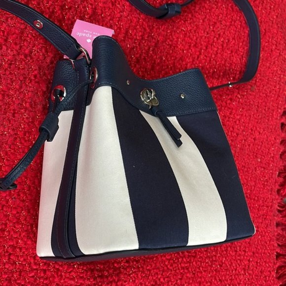 Kate Spade Marti Small Bucket Bag Even Stripe Blazer Blue - Picture 6 of 16